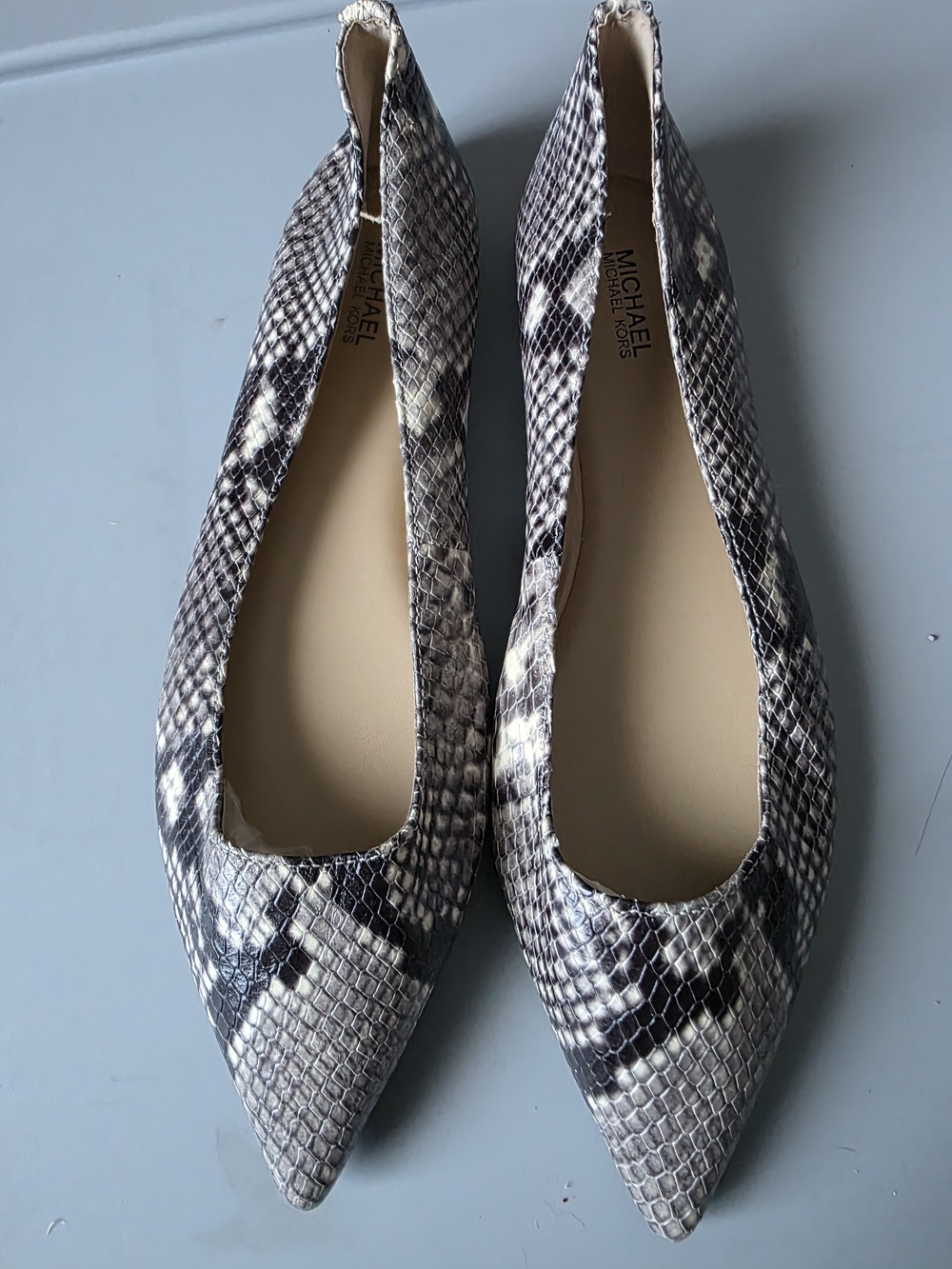 Michael Kors Women's Snake-Print Pointed Toe Flats in Gray